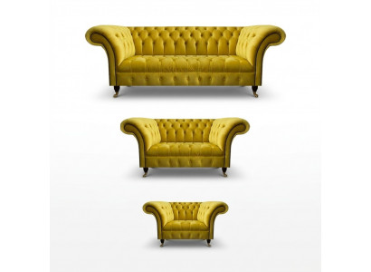 Wohnzimmer Gelbe Chesterfield Couchgarnitur Modernes 3tlg Polster Set