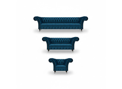 Luxuriöse Chesterfield Blaue Polstergarnitur Designer Textilsofas Sessel