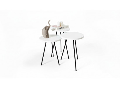  Wohnzimmer Couchtisch Beistelltisch Set 3x Modern Weiß MDF Metallbeine