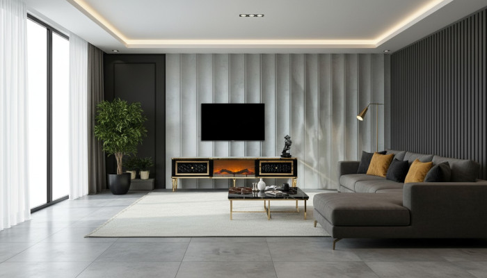  TV-Sideboard Kommode schwarz Kaminimitat Stilvolle Wohnzimmermöbel