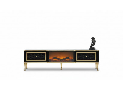  TV-Sideboard Kommode schwarz Kaminimitat Stilvolle Wohnzimmermöbel