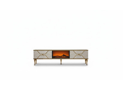 Luxuriöses TV-Sideboard weißgoldfarbenem Rahmen aus MDF Metall Weiß