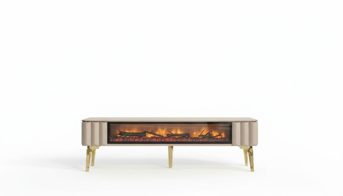  Sideboard RTV Wohnzimmer Luxusmöbel Kamin Beige MDF Metall Lowboard