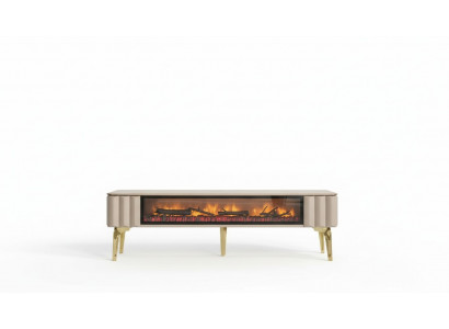  Sideboard RTV Wohnzimmer Luxusmöbel Kamin Beige MDF Metall Lowboard