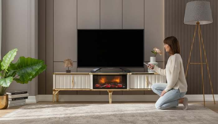  Wohnzimmer TV-Lowboard weiß + gold MDF Sideboard Metall RTV Luxus Neu