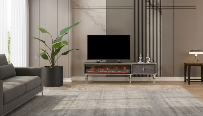 TV-Sideboard Kamin Metall Holz MDF Spanplatte Luxusmöbel neue Weiß RTV