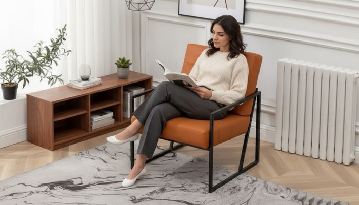  Wohnzimmer Sessel Orange Neue luxuriöse Metallbeine Textilpolsterung