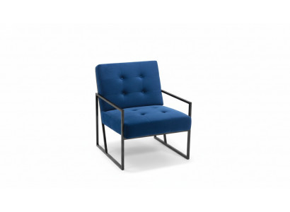  Sessel 1-Sitzer blaue Polsterung Holzgestell Metallbeine luxuriös