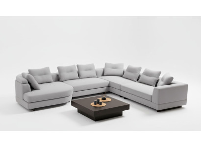 U-Form Wohnzimmer Ecksofa L-Form Modern Design Stil Textil Material Weiß