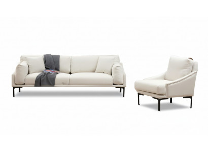 Wohnzimmer-Set 2tlg 3-Sitzer Sofa Sessel Weiß Textil Wohnzimmer Modern