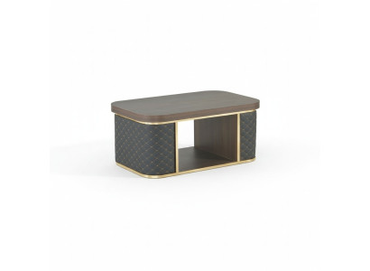 Couchtisch Braun Schwarz Zweifarbig mit Regal Modern Design Rechteckig