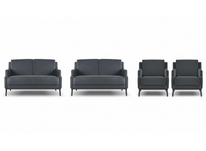 Arbeitszimmer-Set 4tlg 2x S-Sitzer 2x Sessel Dunkelgrau Einfarbig Modern