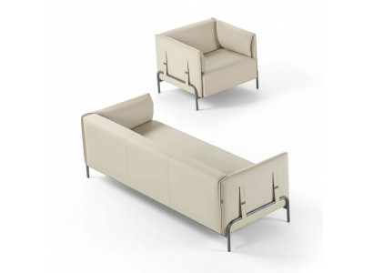 Arbeitszimmer-Set 2tlg 3-Sitzer Sessel Beige Einfarbig Kissen Wohnzimmer