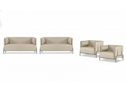 Arbeitszimmer-Set 4tlg Beige 2x 2-Sitzer 2x Sessel Einfarbig Wohnzimmer