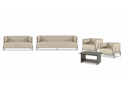 Arbeitszimmer-Set 5tlg Beige 3-Sitzer 2-Sitzer 2x Sessel Grau Couchtisch