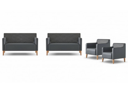 Arbeitszimmer-Set 4tlg 2x S-Sitzer 2x Sessel Schwarz Einfarbig Modern