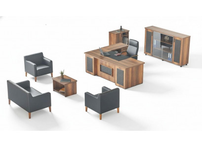 Schwarz-Braune Arbeitszimmer Garnitur Schreibtisch Sideboard Sofa Sessel