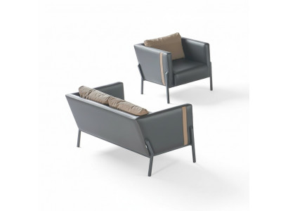 Arbeitszimmer Sitzmöbel Luxuriöser Grauer Leder 2-Sitzer Edler Sessel