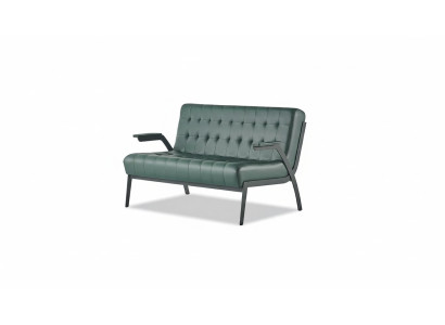 Chesterfield Grün Sofa 2-Sitzer Ledersofa Modern Couch Leder Edelstahl