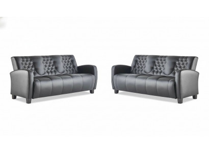 Chesterfield Couch 3-Sitzer Sofas Sofa-Set Modern Ledersofas Holz Knöpfe