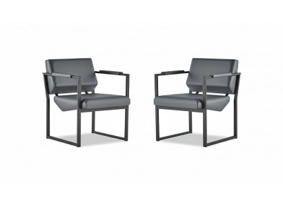 Bürostuhl Set Sessel Schwarz Lehnsessel Modern 1-Sitzer Leder Edelstahl