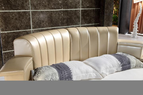 Moderne runde Bett mit LED-Beleuchtung Beige Schlafsofa fürs Schlafzimmer