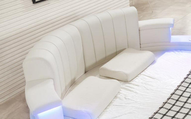 Moderne runde Bett mit LED-Beleuchtung Beige Schlafsofa fürs Schlafzimmer