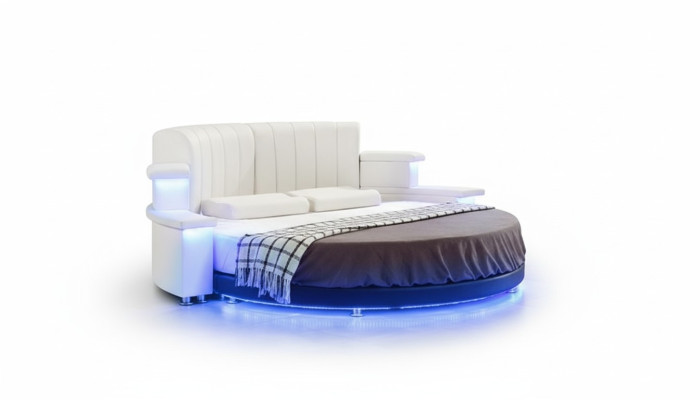 Moderne runde Bett mit LED-Beleuchtung Beige Schlafsofa fürs Schlafzimmer