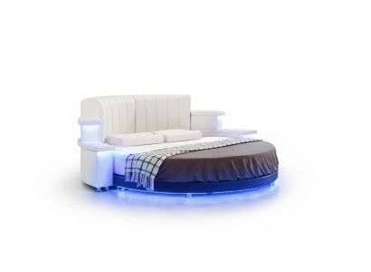 Moderne runde Bett mit LED-Beleuchtung Beige Schlafsofa fürs Schlafzimmer