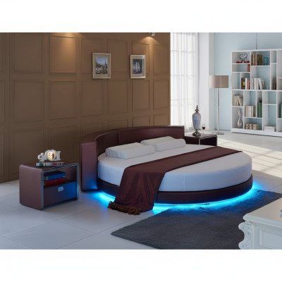 Rundes Bett Bordeaux mit LED-Beleuchtung, moderne gepolsterte Couch