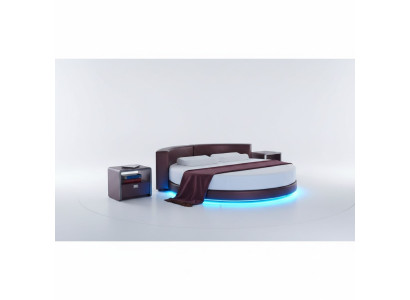 Rundes Bett Bordeaux mit LED-Beleuchtung, moderne gepolsterte Couch