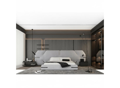Modernes graues Bett mit elegantem Kopfteil und stylischem Design fürs Schlafzimmer