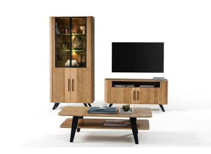 Wohnzimmer 2tlg Vitrine Holzmöbel TV Lowboard Luxuriöses Modern Komplett