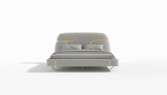 Luxusbett mit goldenen Akzenten Modernes Design Gepolstertes Kopfteil Schlafzimmer