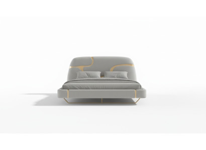 Luxusbett mit goldenen Akzenten Modernes Design Gepolstertes Kopfteil Schlafzimmer