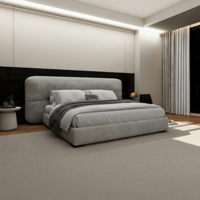 Luxuriöses graues Bett mit modernem gepolstertem Kopfteil fürs Schlafzimmer