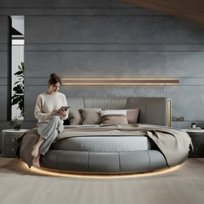 Exklusives grau-beiges rundes Bett mit modernem Design für das Schlafzimmer