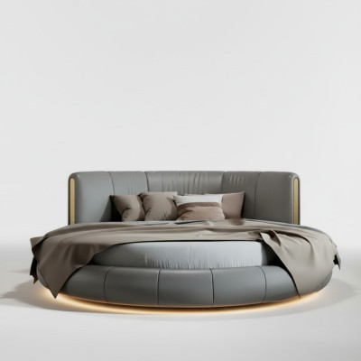 Exklusives grau-beiges rundes Bett mit modernem Design für das Schlafzimmer