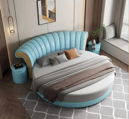 Exklusives weiß-beiges rundes Bett mit modernem Design für das Schlafzimmer