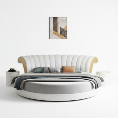 Exklusives weiß-beiges rundes Bett mit modernem Design für das Schlafzimmer