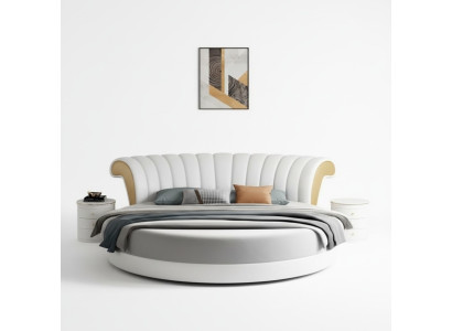 Exklusives weiß-beiges rundes Bett mit modernem Design für das Schlafzimmer