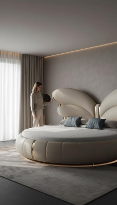 Luxuriöses rundes Designer-Bett Motýl Beige