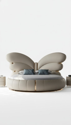 Luxuriöses rundes Designer-Bett Motýl Beige