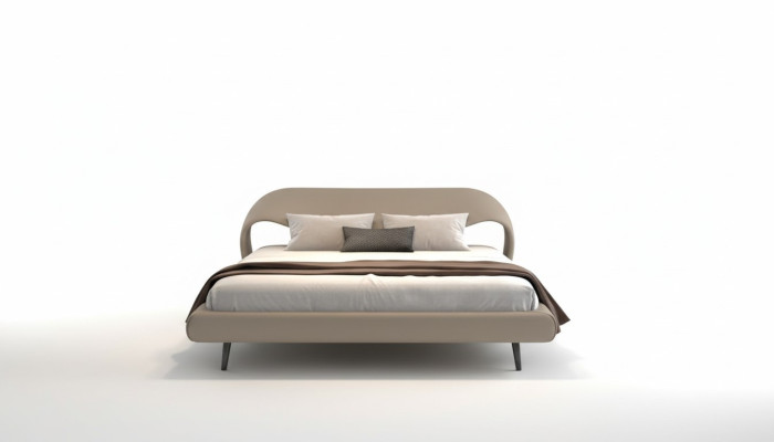 Elegantes graues Bett mit minimalistischem, abgerundetem Design