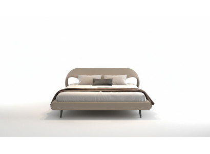 Elegantes graues Bett mit minimalistischem, abgerundetem Design