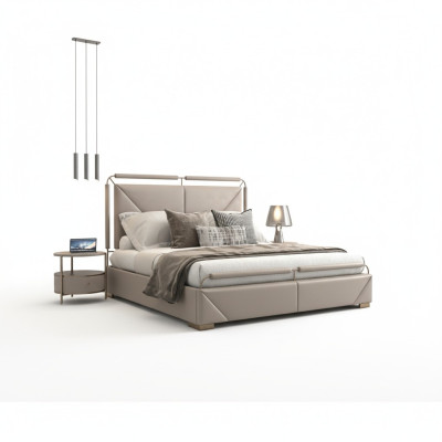Luxusbett im modernen Design beige mit goldenen Akzenten und elegantem Kopfteil