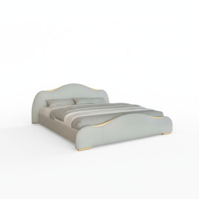 Modernes Design-Bett in Grau mit goldenen Akzenten und elegantem Kopfteil