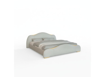 Modernes Design-Bett in Grau mit goldenen Akzenten und elegantem Kopfteil