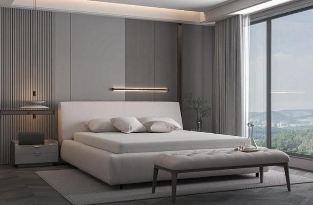 Elegantes gepolstertes Bett in Beige