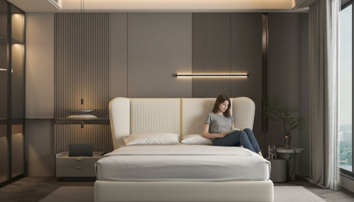 Luxuriöses beige-farbenes modernes Polsterbett